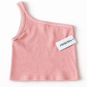 Nikibiki One-Shoulder Tank Ribbed Seamless Crop Top Pale Peach Pink OS